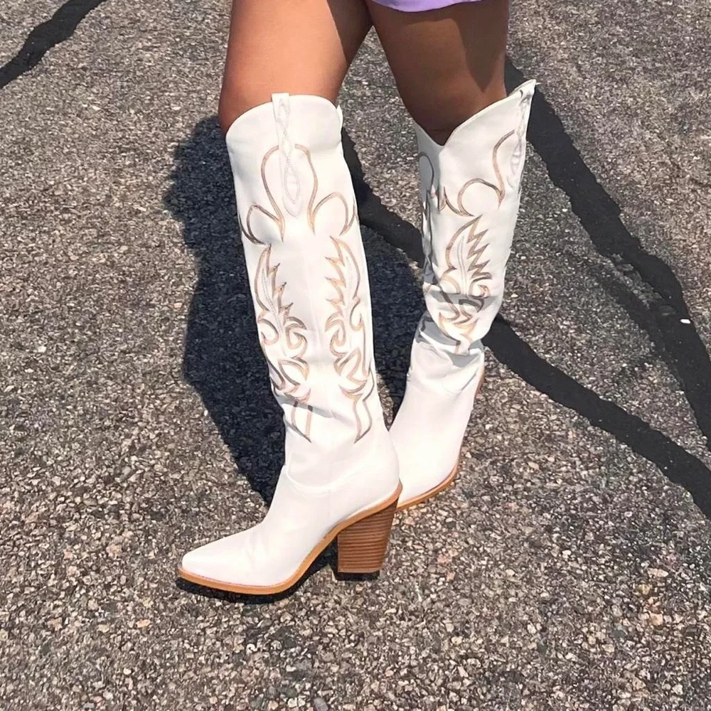 Billini Cream Embroidered Over the Knee Boots. - Picture 3 of 3